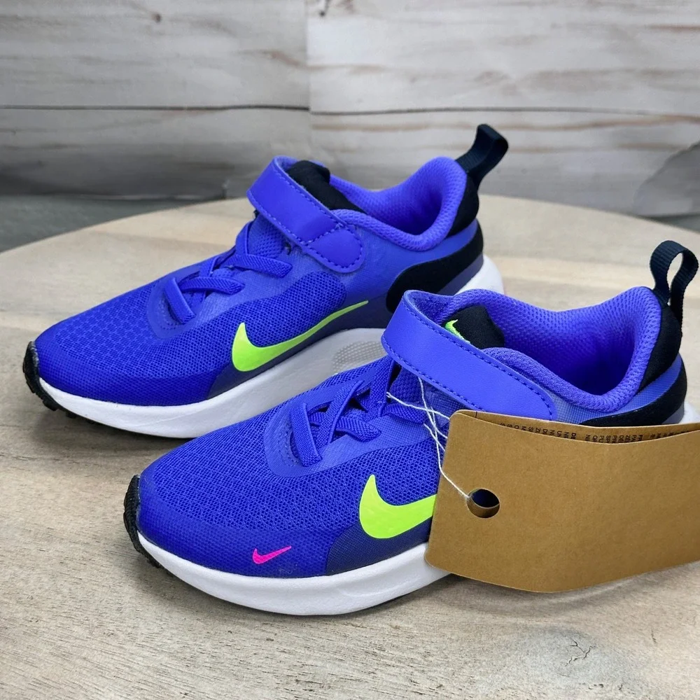 Nike Revolution 7 Kids Sneakers Blue Lime Blast FB7690-500 10C